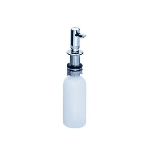Edelstahlspender mit einem Auslauf und Pumpmechanismus, geeignet für die Verwendung mit Flüssigseife oder Lotion, hergestellt von Hansgrohe.